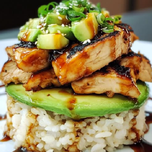 Teriyaki Chicken Avocado Rice Stack 26 Teriyaki Chicken Avocado Rice Stack