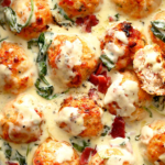 Baked Chicken Ricotta Meatballs with Spinach Alfredo Sauce