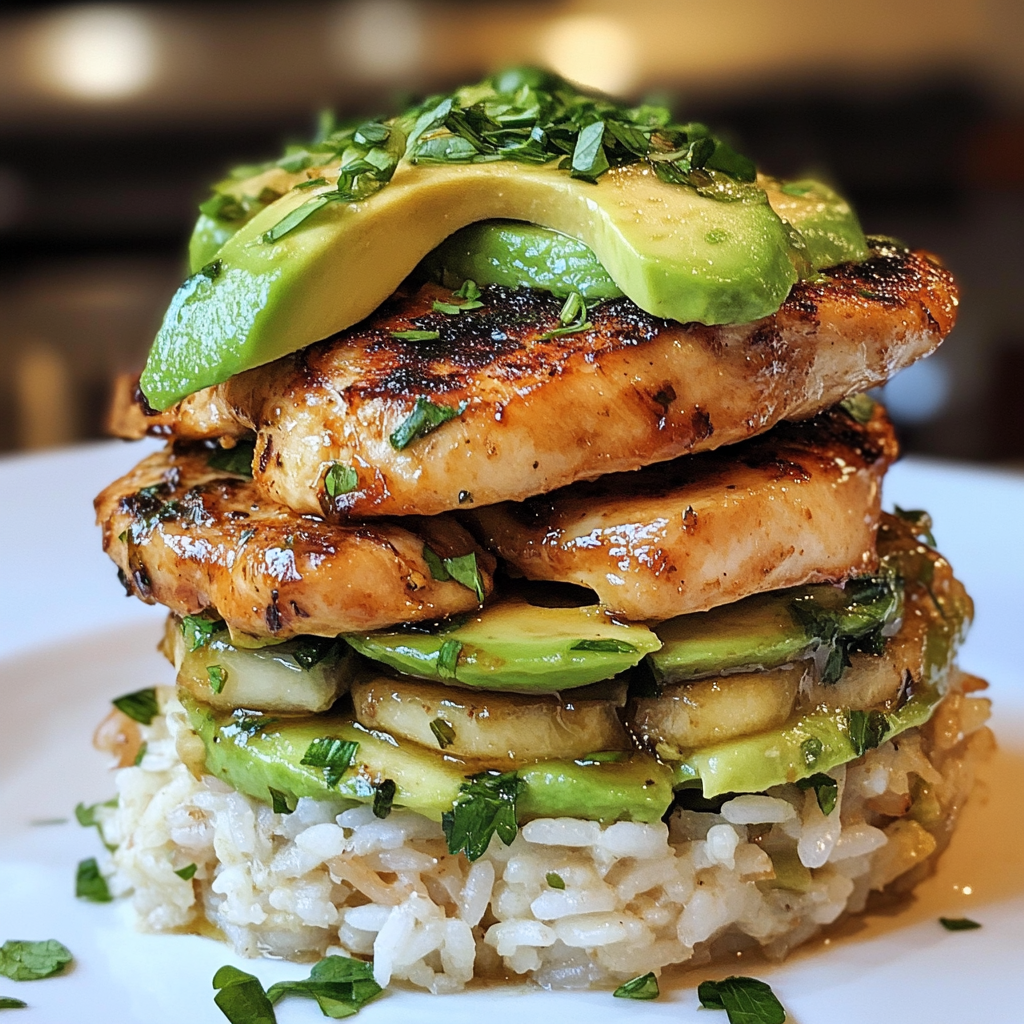 Honey Lime Chicken and Avocado Rice Stack